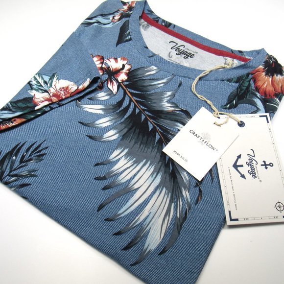 Craft + Flow VOYAGE Men's Hawaiian Hibiscus Floral T-Shirt Blue Size Large - Picture 3 of 3